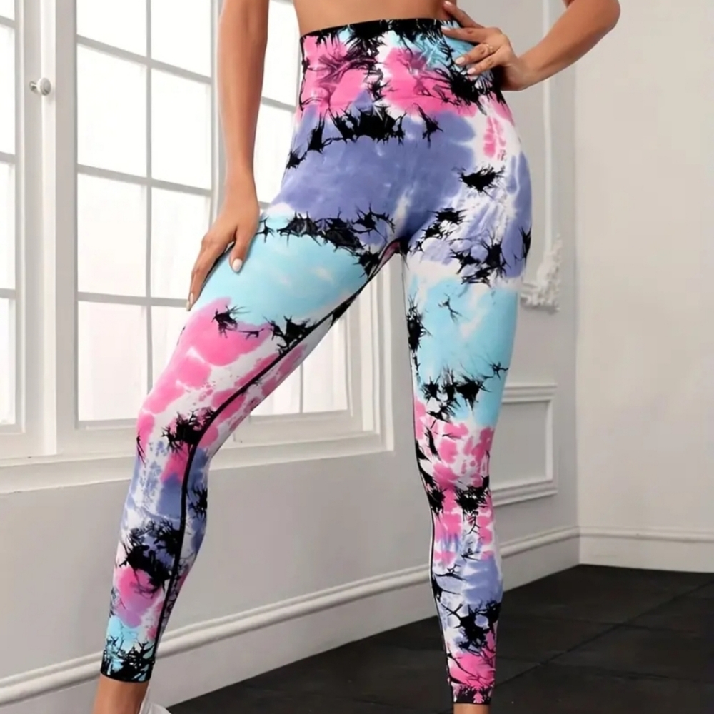 Tie Dye High Waist Yoga Leggings, High Stretch Fashion Sports Pants